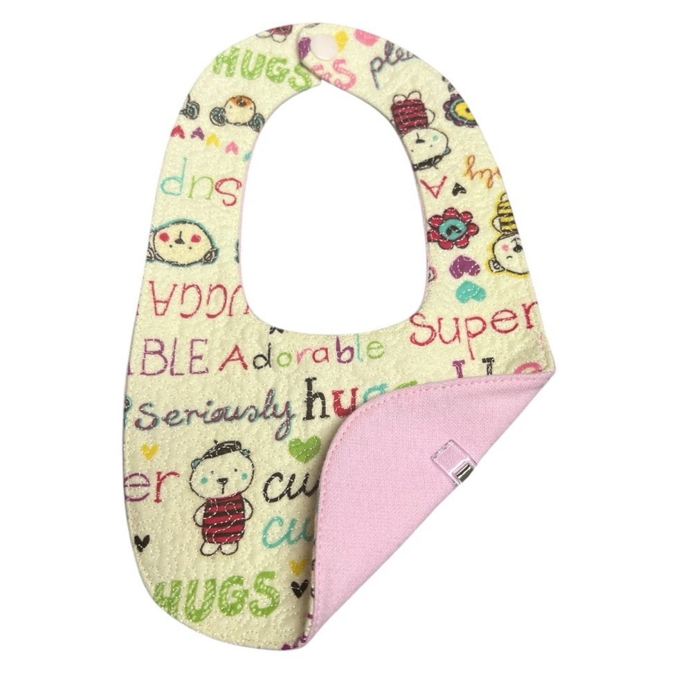 Hand Crafted Baby Bib with snap closure cotton snuggle flannel reversible